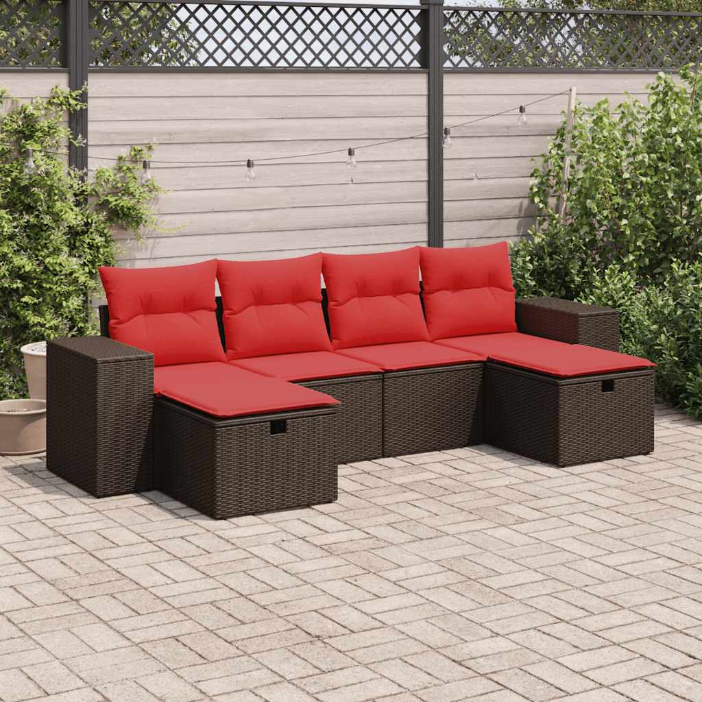 6-delige Loungeset met kussens poly rattan bruin is nu te koop bij PeponiXL, paradijselijk wonen!
