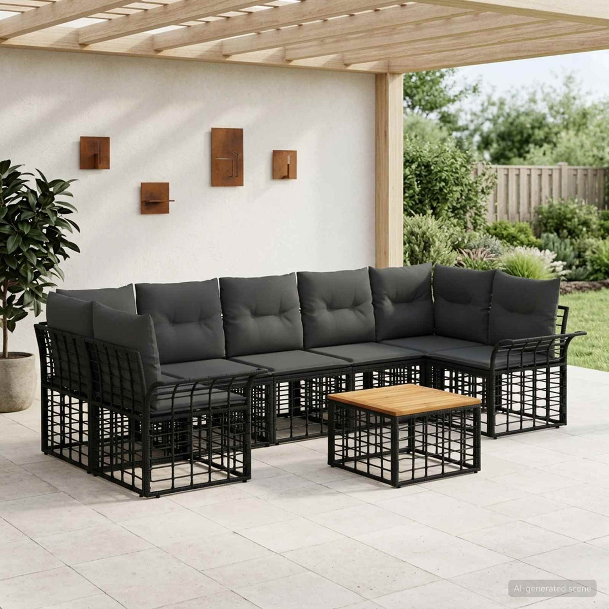 Buiten bankenset 8 st Zwart en Donkergrijs poly rattan is nu te koop bij PeponiXL, paradijselijk wonen!