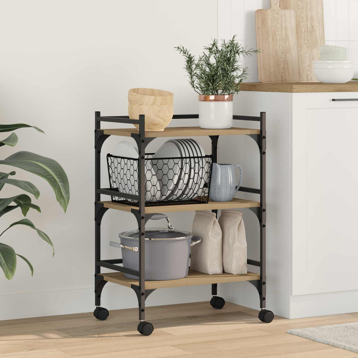 Keuken Trolley Artisan Eiken 50 x 35 x 75.5 cm Bewerkt hout is nu te koop bij PeponiXL, paradijselijk wonen!