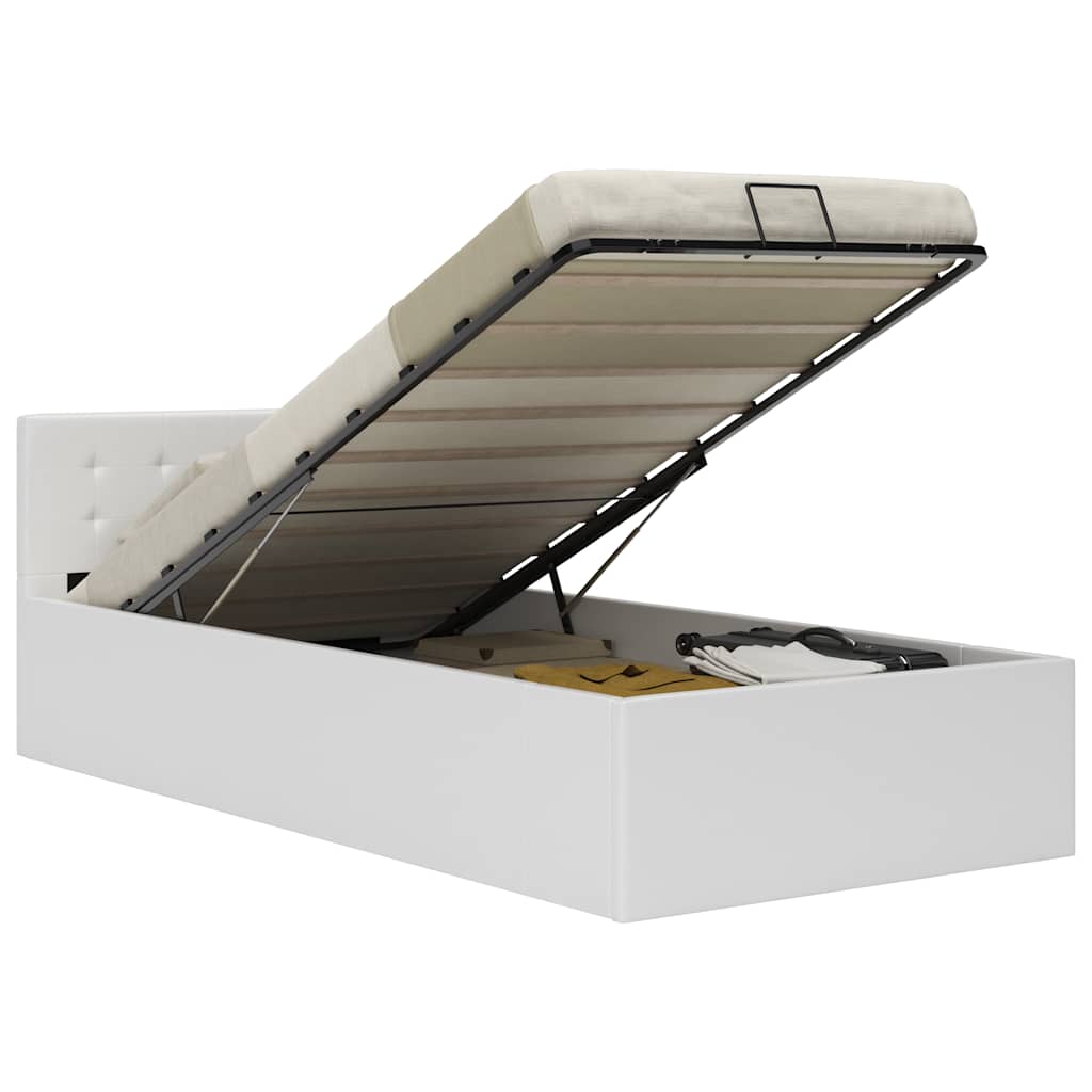 Bedframe met opslag hydraulisch kunstleer wit 100x200 cm is nu te koop bij PeponiXL, paradijselijk wonen!