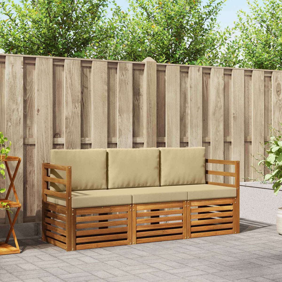 Sofa-Sets 3 pcs Natuurlijk en Beige Massief Acaciahout is nu te koop bij PeponiXL, paradijselijk wonen!