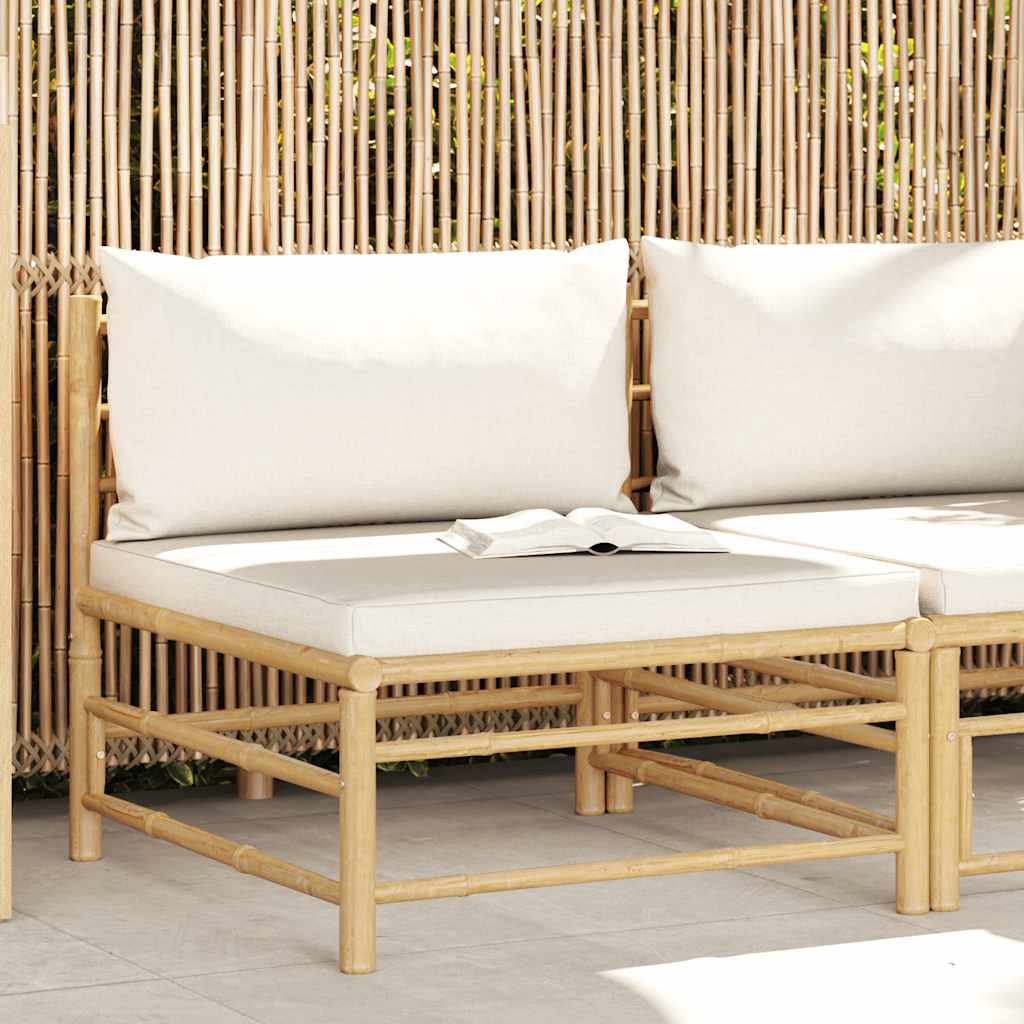 Tuinmiddenbank met crèmewitte kussens bamboe is nu te koop bij PeponiXL, paradijselijk wonen!