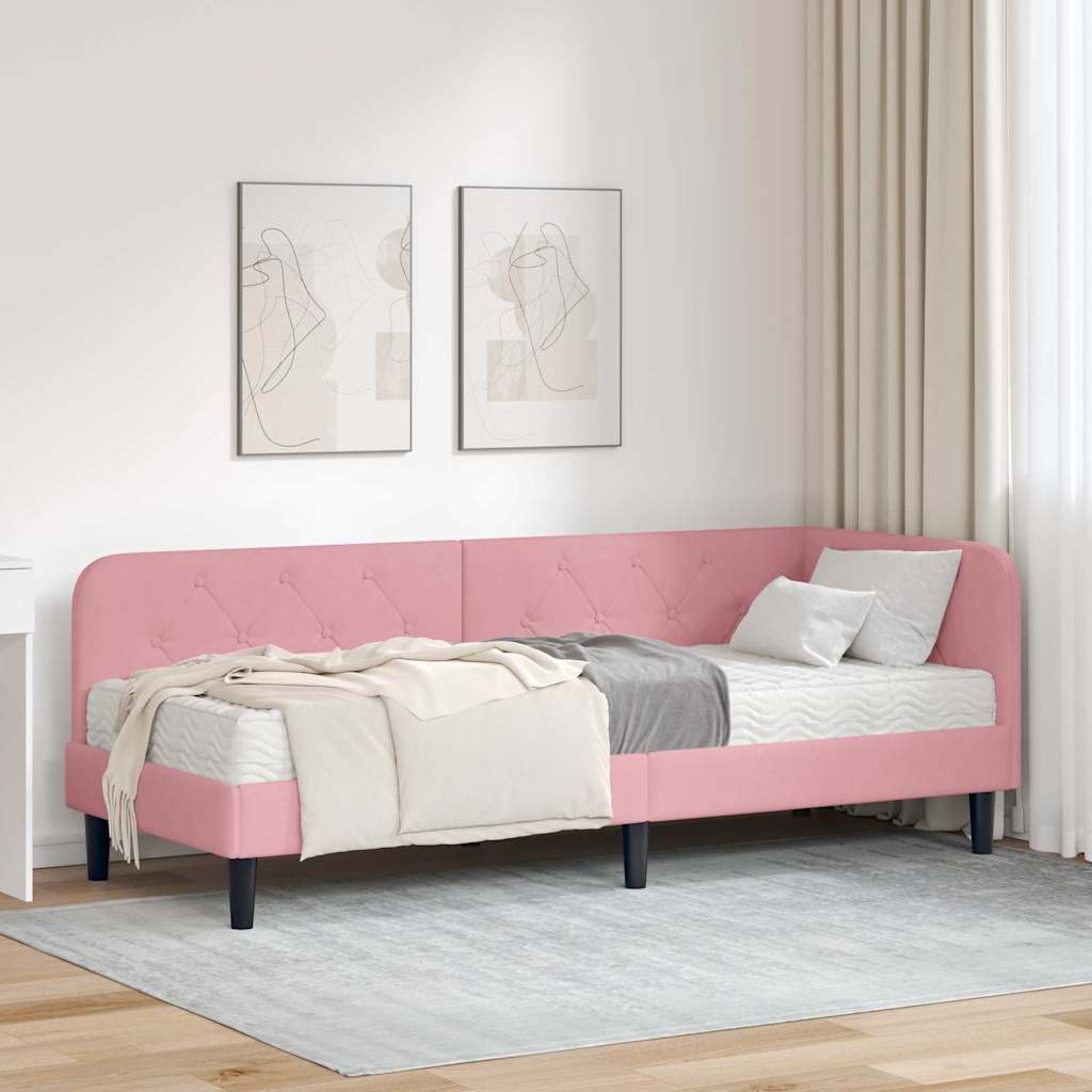 Hoekbedframe Roze 80 x 200 cm Fluweel is nu te koop bij PeponiXL, paradijselijk wonen!
