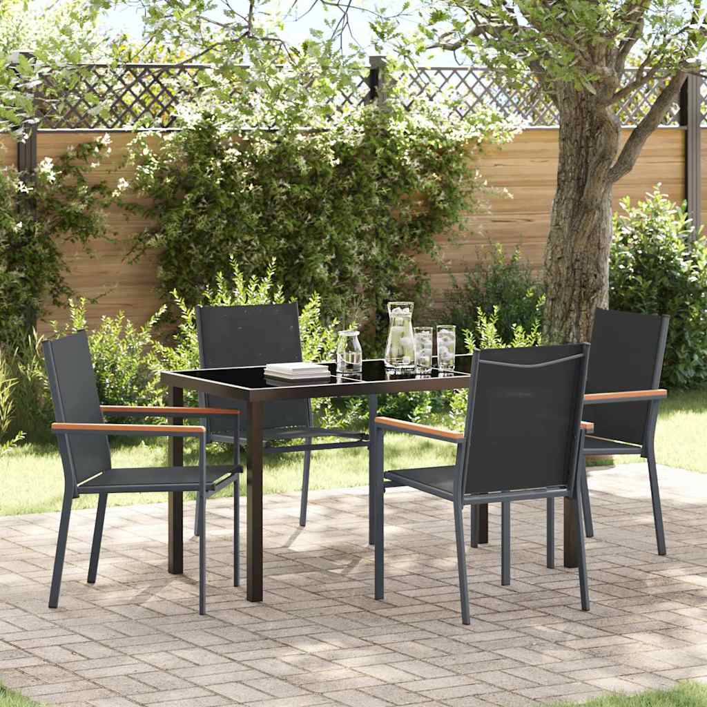 Tuin eettafelset 5 pcs Zwart Poedercoating staal is nu te koop bij PeponiXL, paradijselijk wonen!