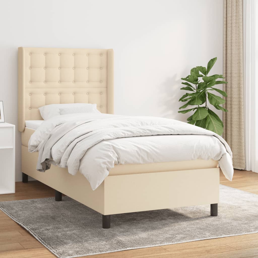 Boxspring met matras stof crèmekleurig 90x200 cm is nu te koop bij PeponiXL, paradijselijk wonen!