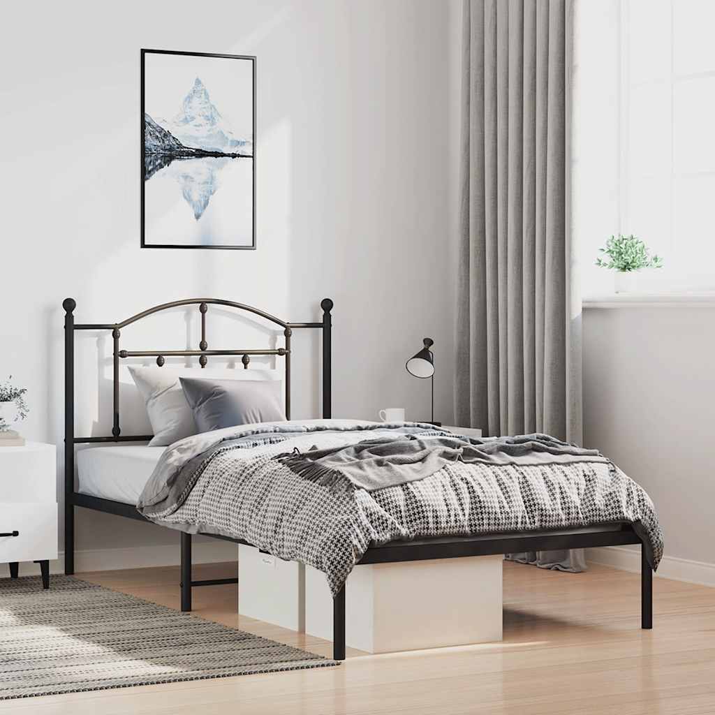 Bedframe met hoofdbord metaal zwart 100x200 cm is nu te koop bij PeponiXL, paradijselijk wonen!