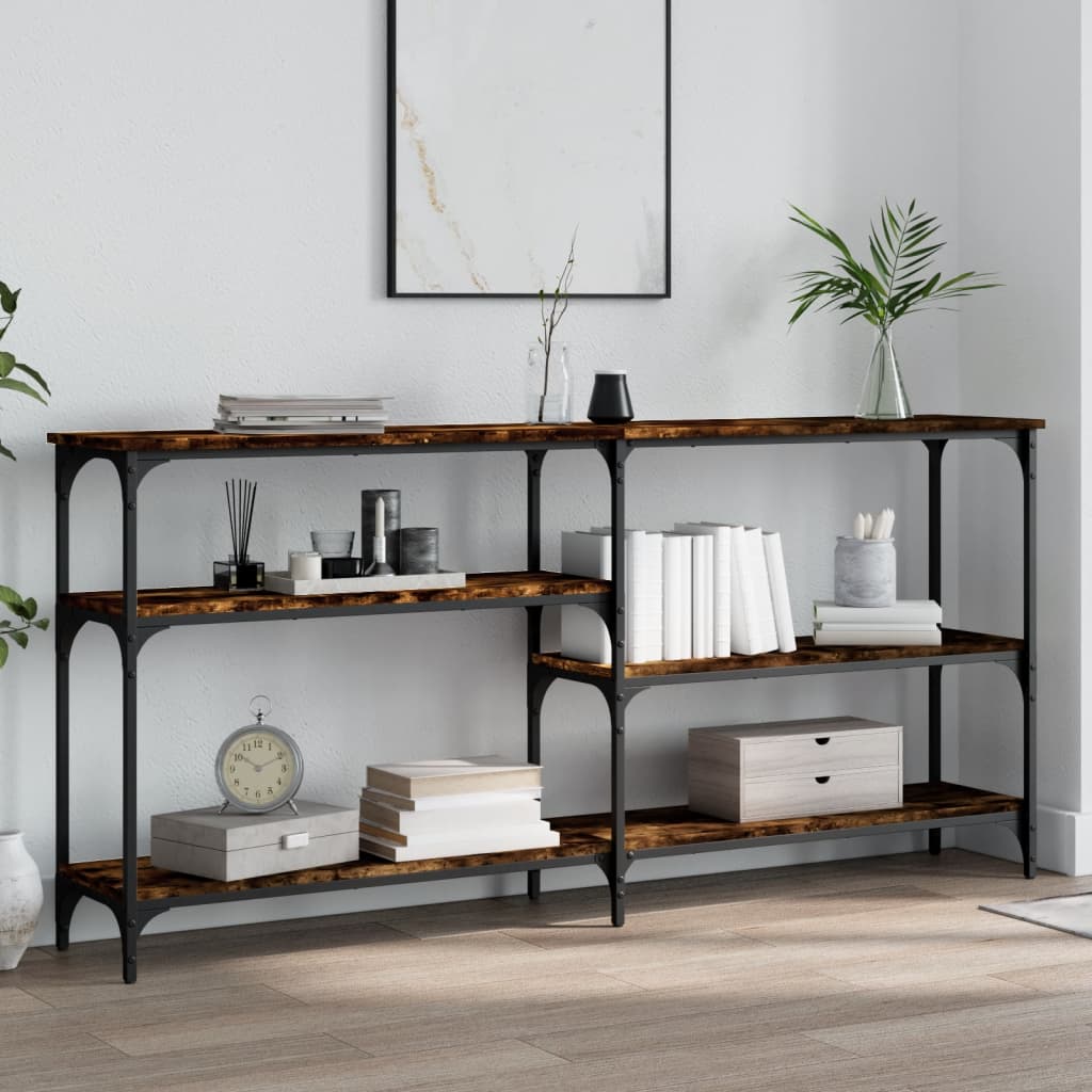 Wandtafel 160x29x75 cm bewerkt hout gerookt eikenkleurig is nu te koop bij PeponiXL, paradijselijk wonen!