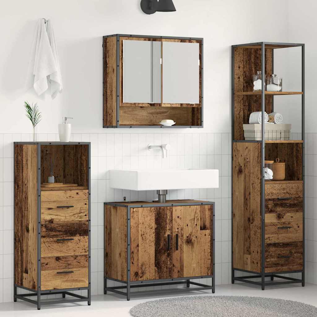 Badkamermeubelset met lade 4 pcs Oud Hout Bewerkt hout is nu te koop bij PeponiXL, paradijselijk wonen!