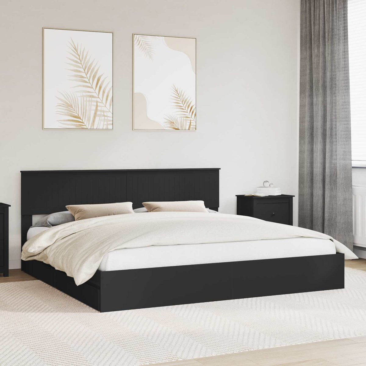 Opslag bed met hoofdeinde Zwart 200 x 200 cm Bewerkt hout is nu te koop bij PeponiXL, paradijselijk wonen!