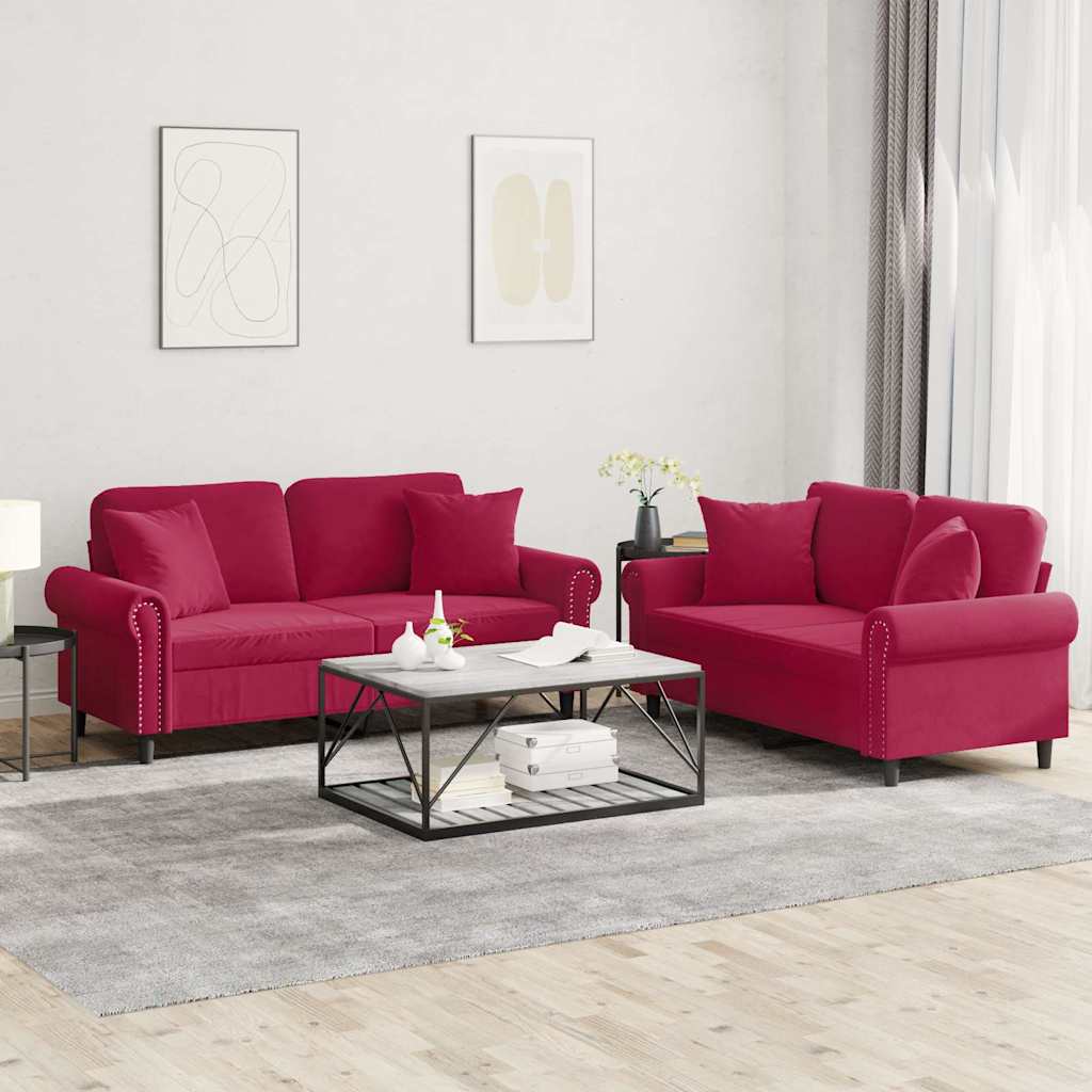 2-delige Loungeset met kussens fluweel wijnrood is nu te koop bij PeponiXL, paradijselijk wonen!