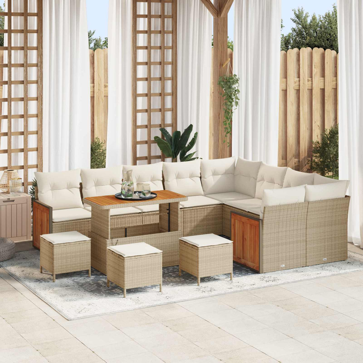 Tuinbankenset met kussen 13 pcs Beige en Crème is nu te koop bij PeponiXL, paradijselijk wonen!