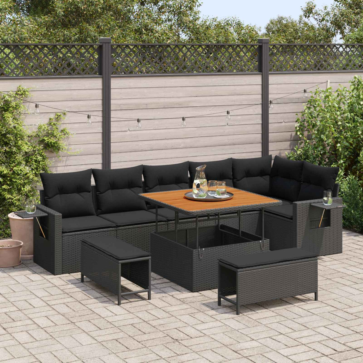 Tuinbankenset met kussen 11 pcs Zwart poly rattan is nu te koop bij PeponiXL, paradijselijk wonen!