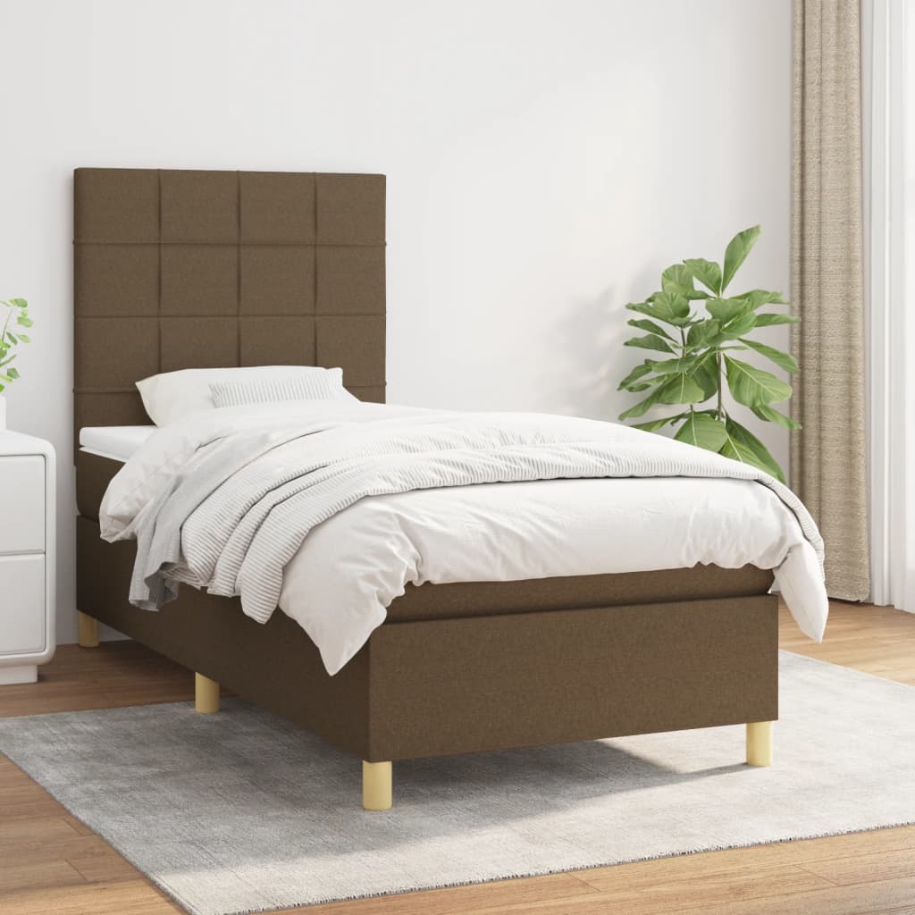 Boxspring met matras stof donkerbruin 90x190 cm is nu te koop bij PeponiXL, paradijselijk wonen!