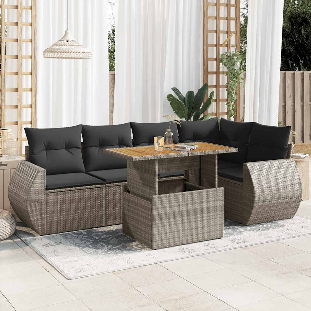 6-delige Loungeset met kussens poly rattan grijs is nu te koop bij PeponiXL, paradijselijk wonen!