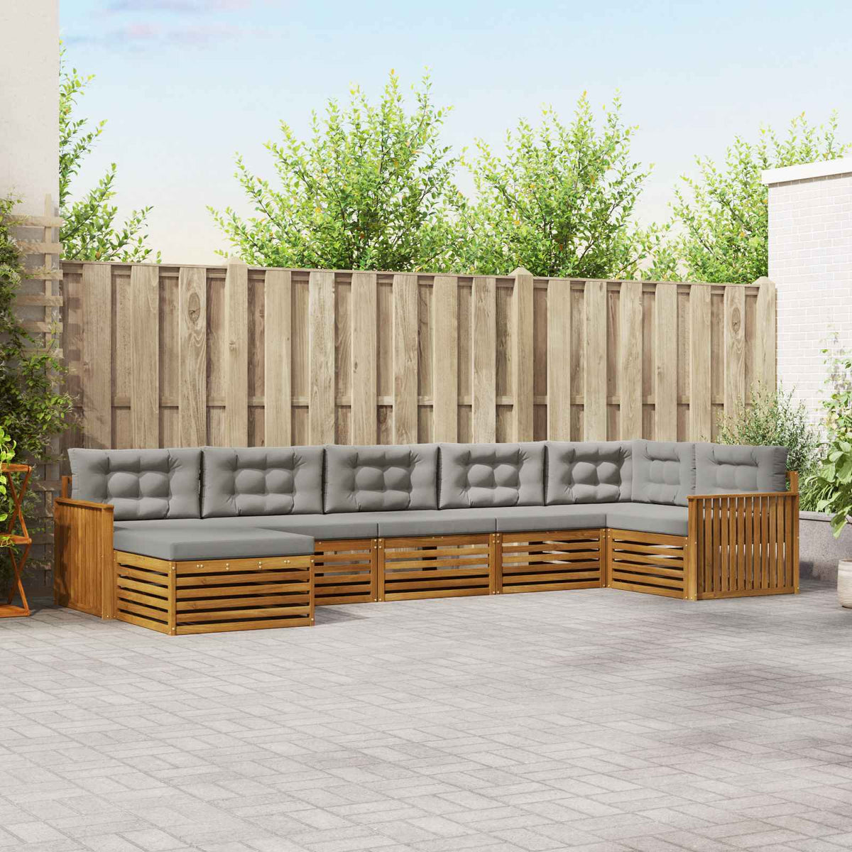 Buiten bankenset met kussen 7 pcs Natuurlijk en Lichtgrijs is nu te koop bij PeponiXL, paradijselijk wonen!