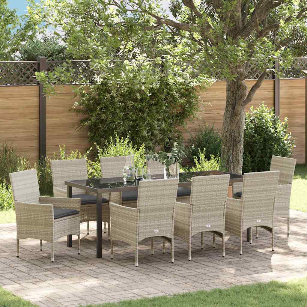 Tuin eettafelset met kussen 9 pcs Lichtgrijs poly rattan is nu te koop bij PeponiXL, paradijselijk wonen!