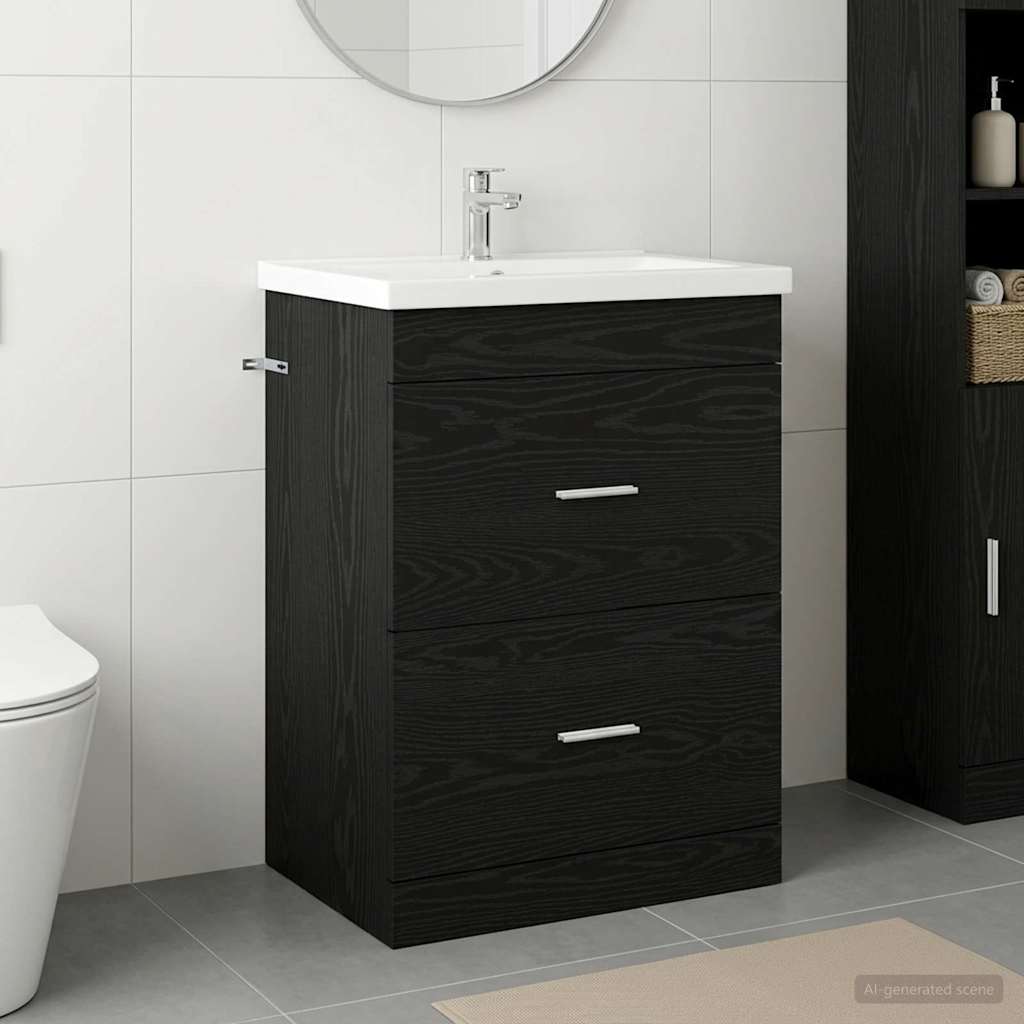Badkamer Onder Wasbak Kast Zwart eiken 56 x 37,5 x 81 cm is nu te koop bij PeponiXL, paradijselijk wonen!