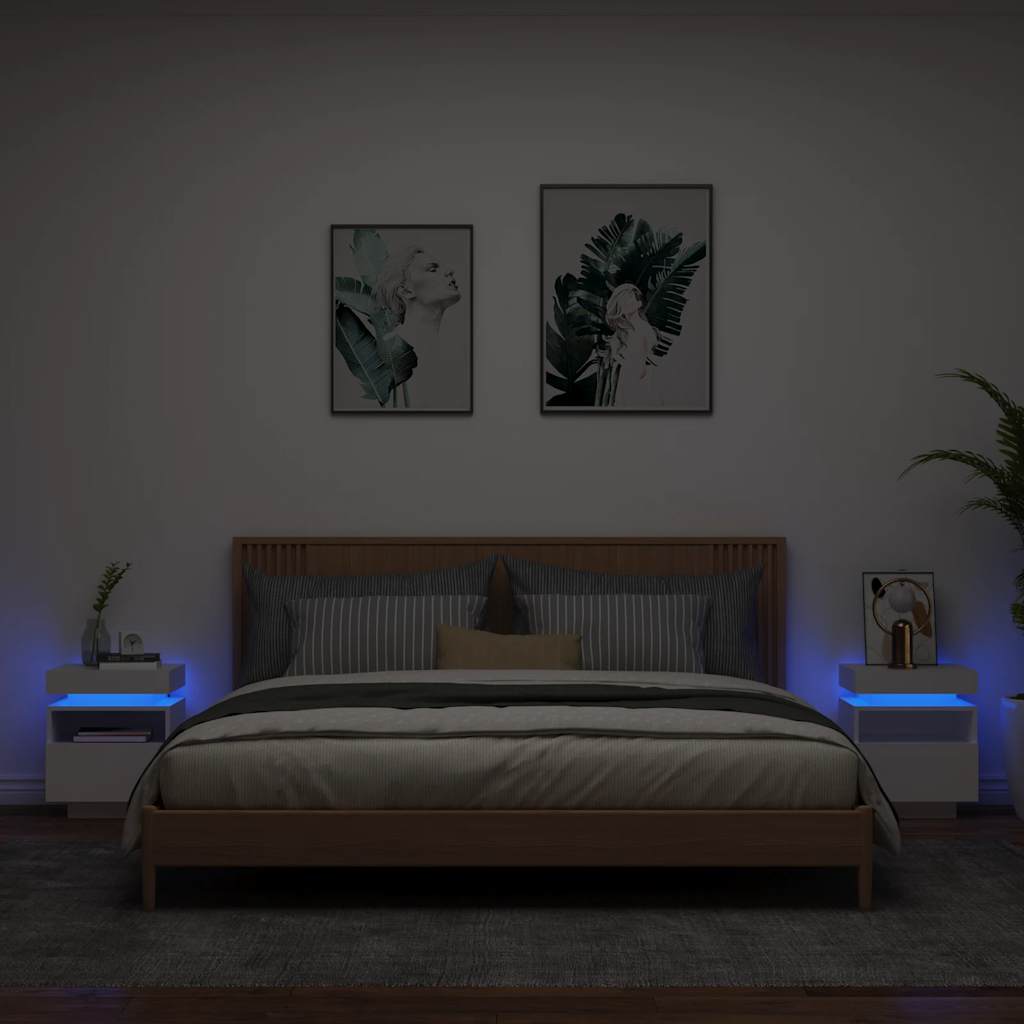 Nachtkastjes met LED-verlichting 2 st 40x39x48,5 cm wit is nu te koop bij PeponiXL, paradijselijk wonen!