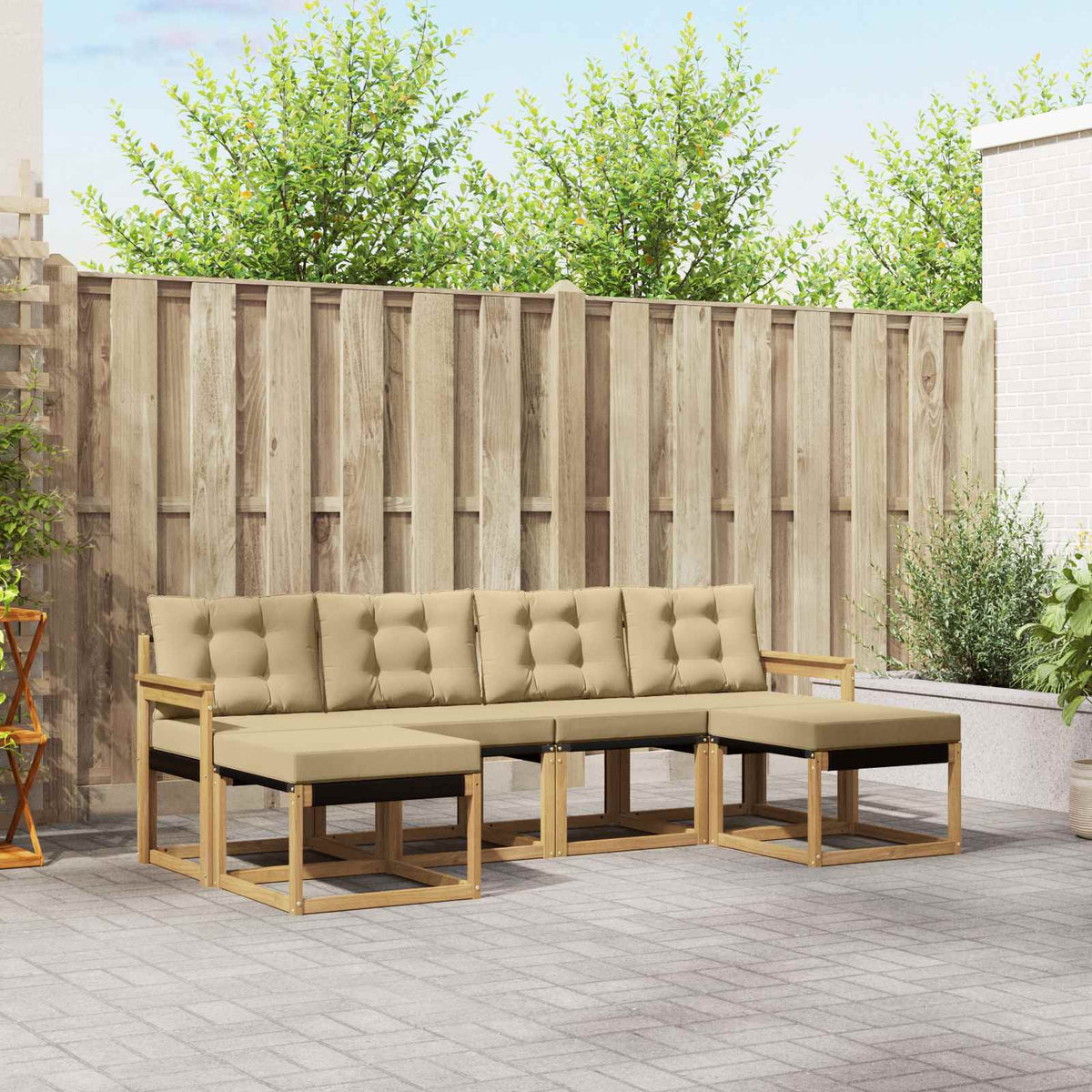 Buiten bankenset met kussen 6 pcs Wit en Beige is nu te koop bij PeponiXL, paradijselijk wonen!