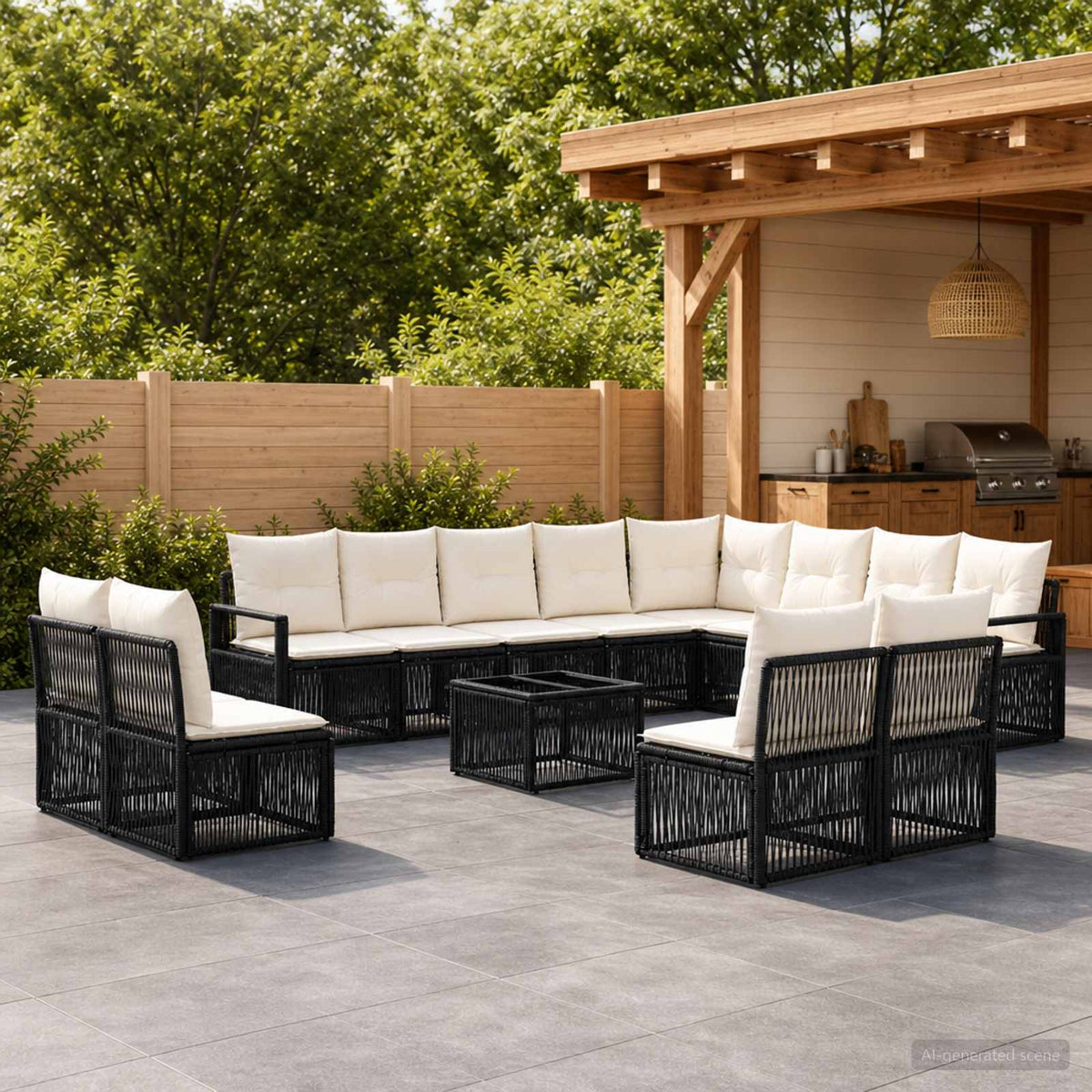 Tuinbankenset 13 pcs Zwart poly rattan is nu te koop bij PeponiXL, paradijselijk wonen!
