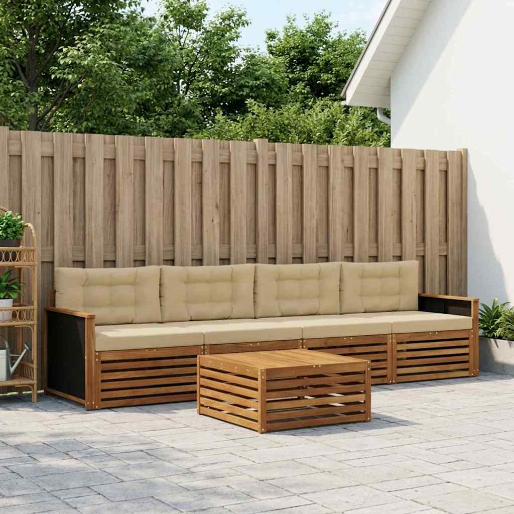 Buiten bankenset 5 pcs Natuurlijk en Beige Massief Acaciahout is nu te koop bij PeponiXL, paradijselijk wonen!