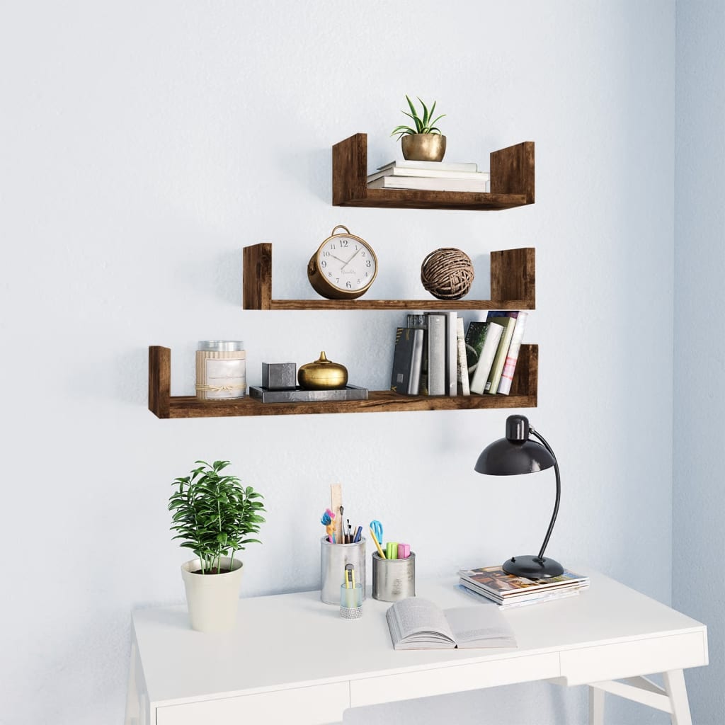 Wandschappen 3 st bewerkt hout gerookt eikenkleurig is nu te koop bij PeponiXL, paradijselijk wonen!