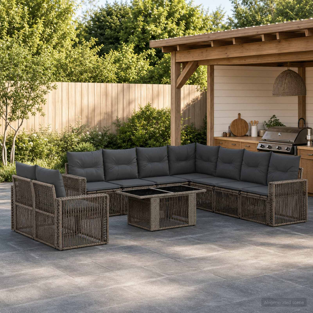 Tuinbankenset 10 st Grijs en Donkergrijs poly rattan is nu te koop bij PeponiXL, paradijselijk wonen!