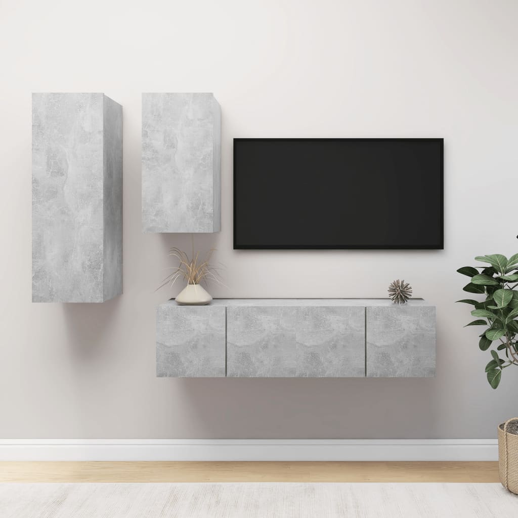 4-delige Tv-meubelset bewerkt hout betongrijs is nu te koop bij PeponiXL, paradijselijk wonen!