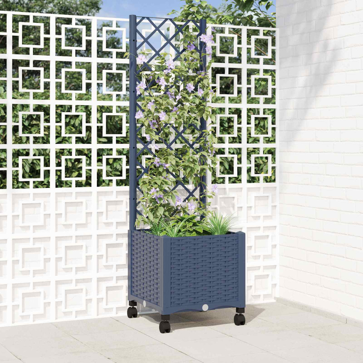 Tuinplantbak met schutting en wielen Blauw Grijs PP is nu te koop bij PeponiXL, paradijselijk wonen!
