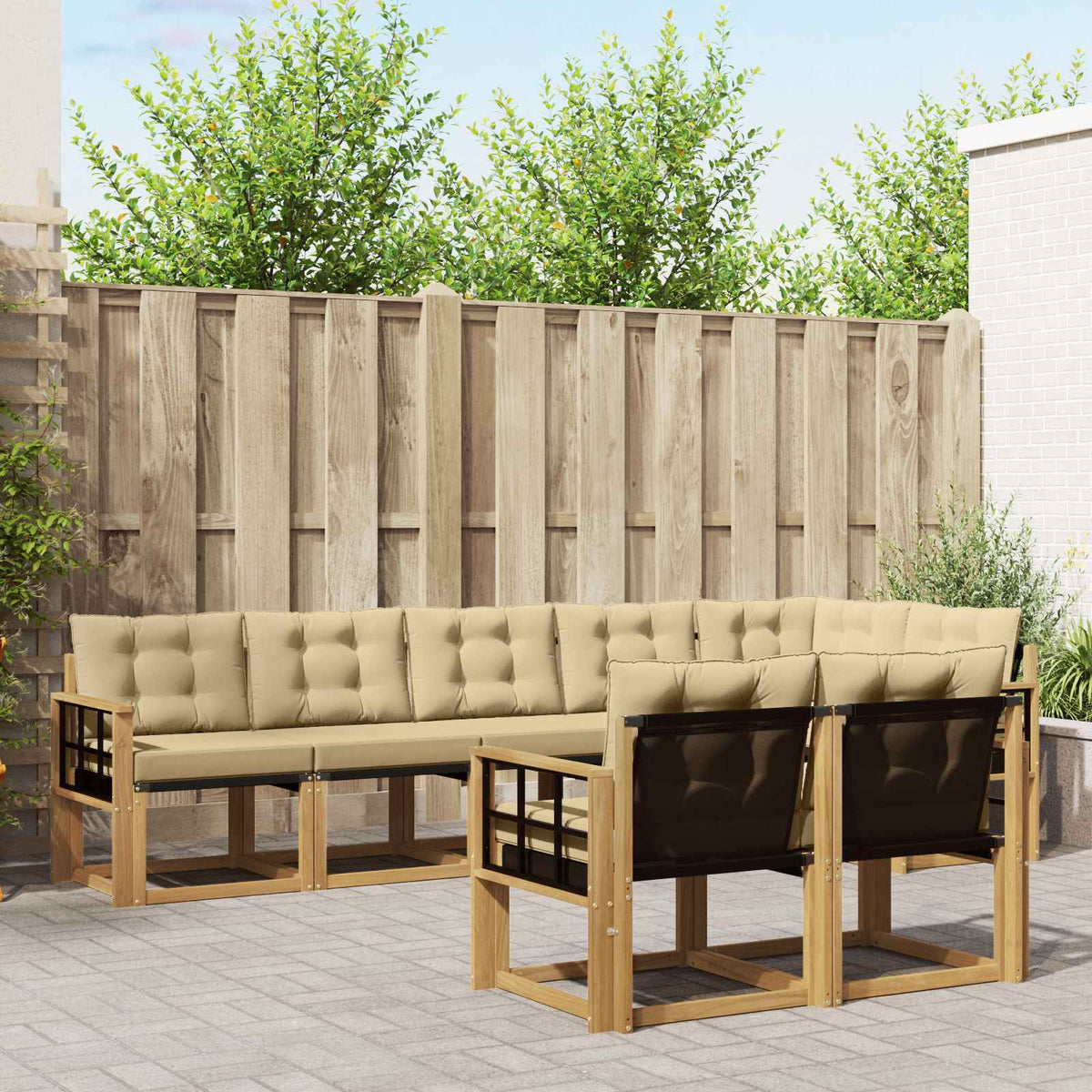 Buiten bankenset met kussen 8 pcs Wit en Beige is nu te koop bij PeponiXL, paradijselijk wonen!