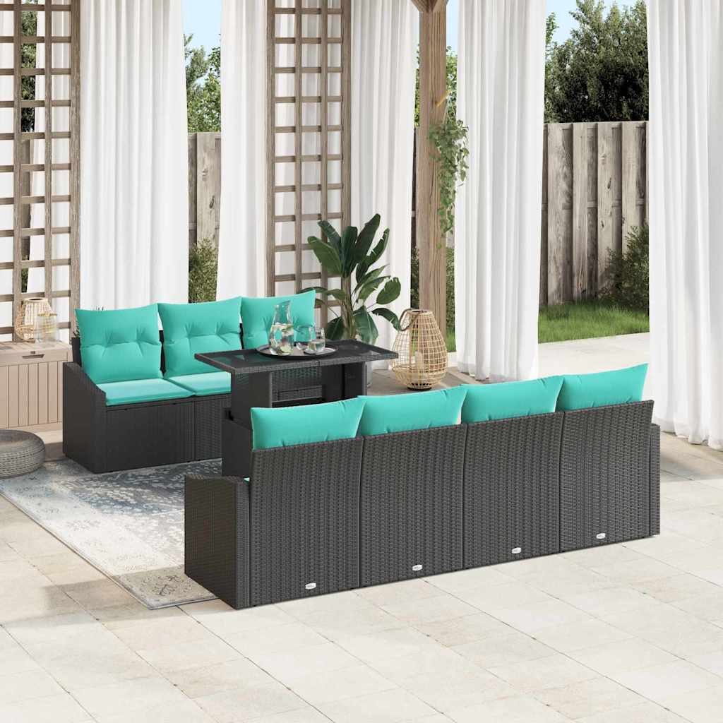 Tuin Sofa Set met kussen 8 pcs Zwart en Blauw poly rattan is nu te koop bij PeponiXL, paradijselijk wonen!