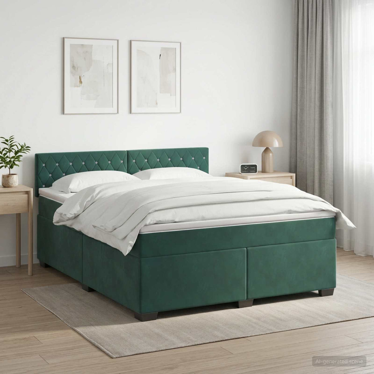 Boxspring Bed met Matras en LED Donkergroen 140 x 200 cm is nu te koop bij PeponiXL, paradijselijk wonen!