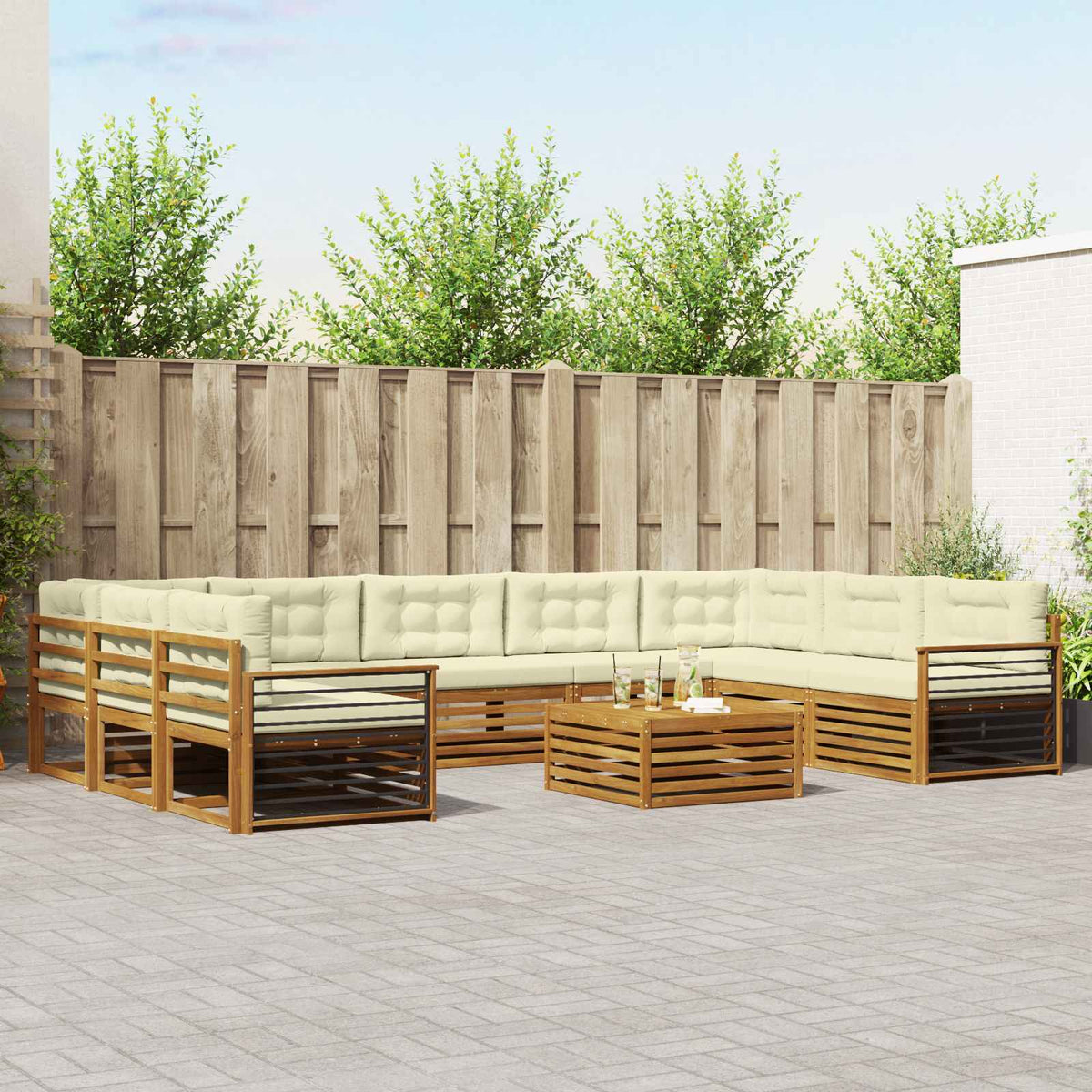 Buiten bankenset 10 pcs Natuurlijk en Crème Massief Acaciahout is nu te koop bij PeponiXL, paradijselijk wonen!