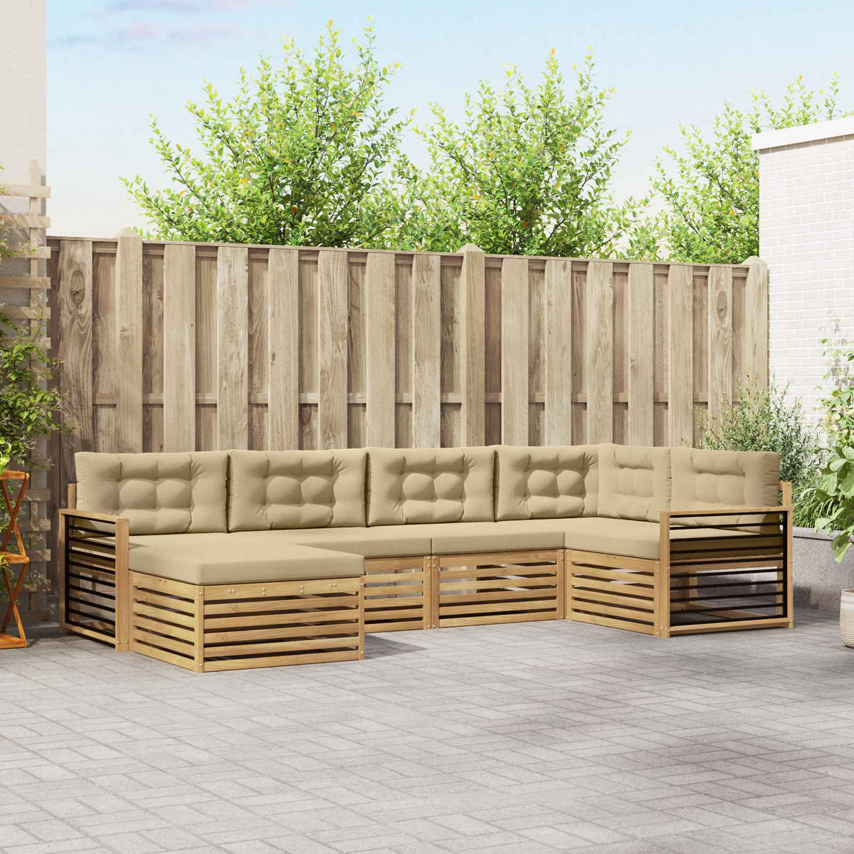 Buiten bankenset met kussen 6 pcs Wit en Beige Polyester is nu te koop bij PeponiXL, paradijselijk wonen!