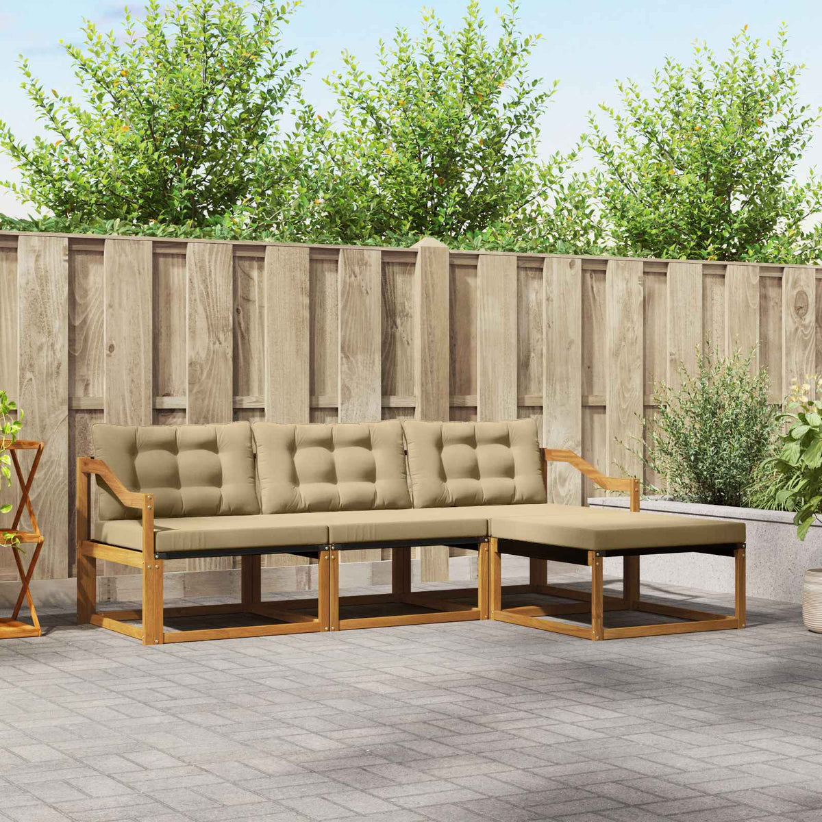 Buiten bankenset met kussen 4 pcs Natuurlijk en Beige is nu te koop bij PeponiXL, paradijselijk wonen!