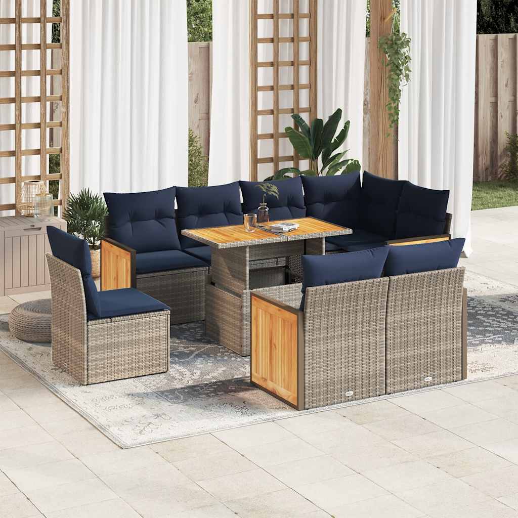 9-delige Loungeset met kussens poly rattan acacia grijs is nu te koop bij PeponiXL, paradijselijk wonen!