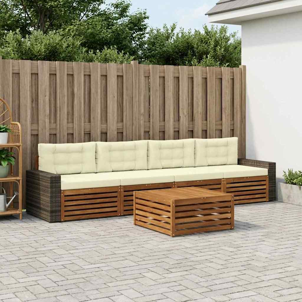 Buiten bankenset 5 pcs Natuurlijk en Crème Massief Acaciahout is nu te koop bij PeponiXL, paradijselijk wonen!