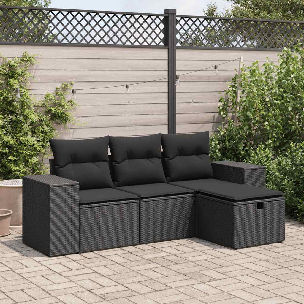 4-delige Loungeset met kussens poly rattan zwart is nu te koop bij PeponiXL, paradijselijk wonen!