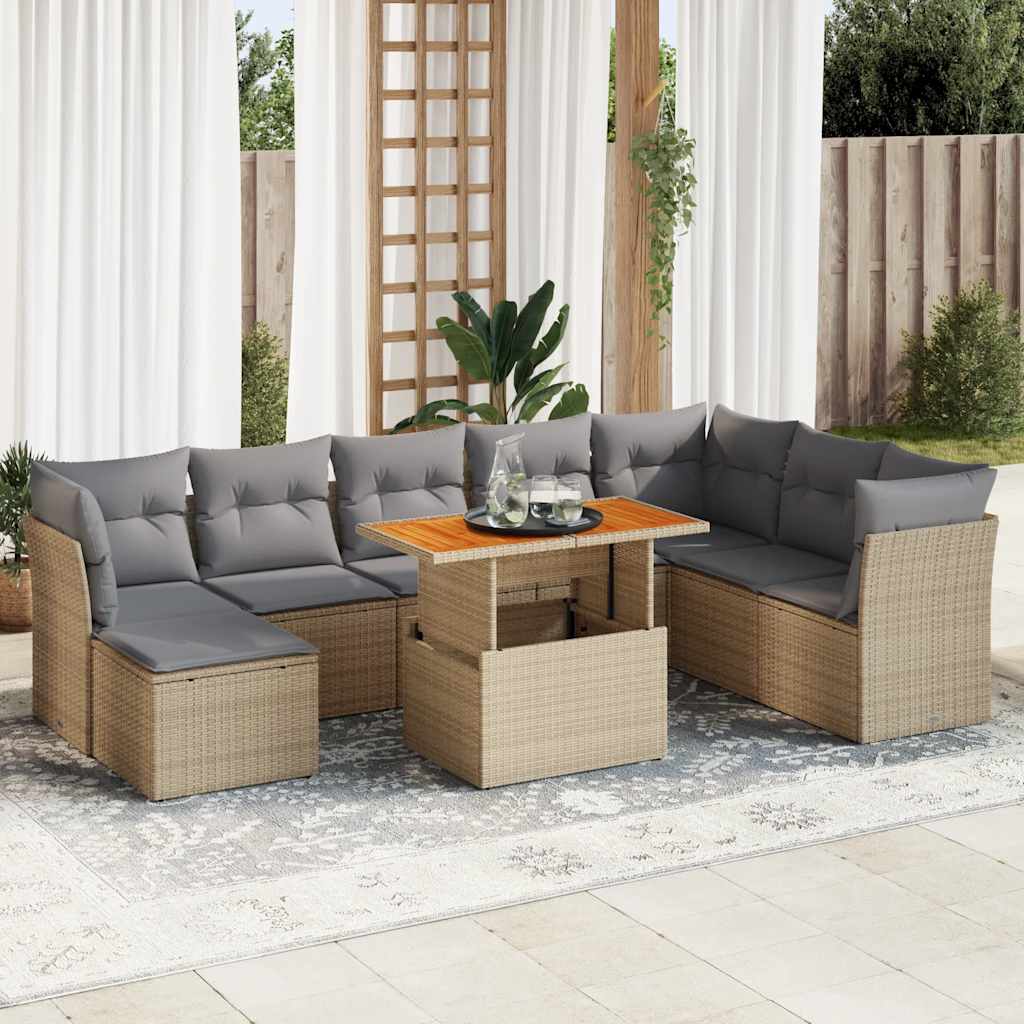 9-delige Loungeset met kussens poly rattan beige is nu te koop bij PeponiXL, paradijselijk wonen!