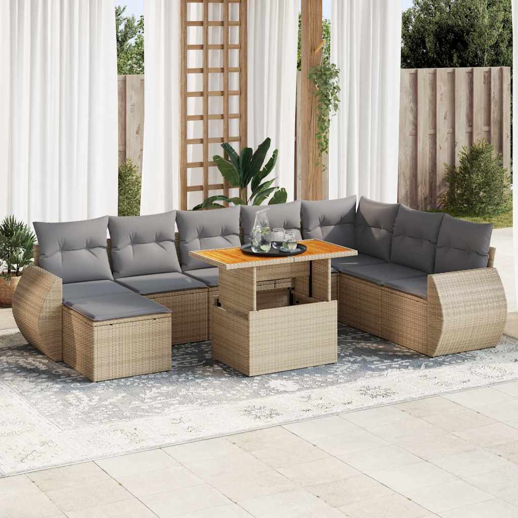 9-delige Loungeset met kussens poly rattan beige is nu te koop bij PeponiXL, paradijselijk wonen!