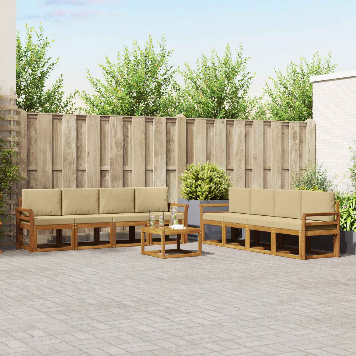 Buiten bankenset met kussen 9 pcs Natuurlijk en Beige is nu te koop bij PeponiXL, paradijselijk wonen!