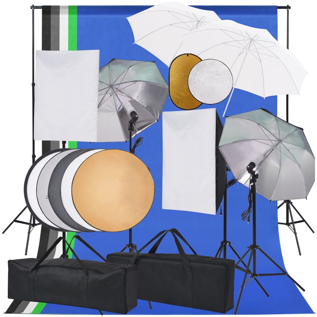 Fotostudioset met softboxlampen paraplu's achtergrond reflector is nu te koop bij PeponiXL, paradijselijk wonen!