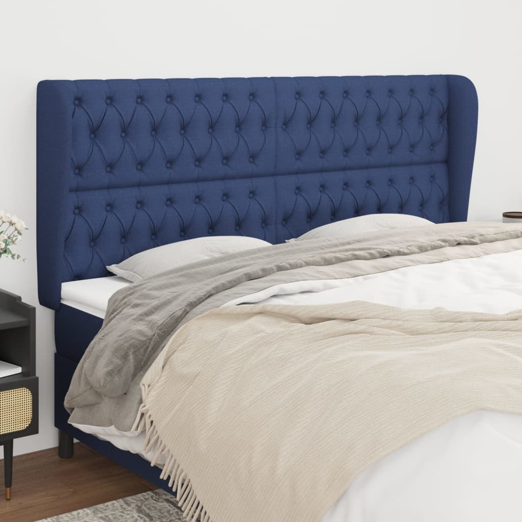 Hoofdbord met randen 183x23x118/128 cm stof blauw is nu te koop bij PeponiXL, paradijselijk wonen!