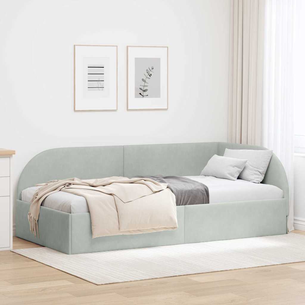 Hoekbedframe met hoofdeinde Lichtgrijs 100 cm x 200 cm Fluweel is nu te koop bij PeponiXL, paradijselijk wonen!