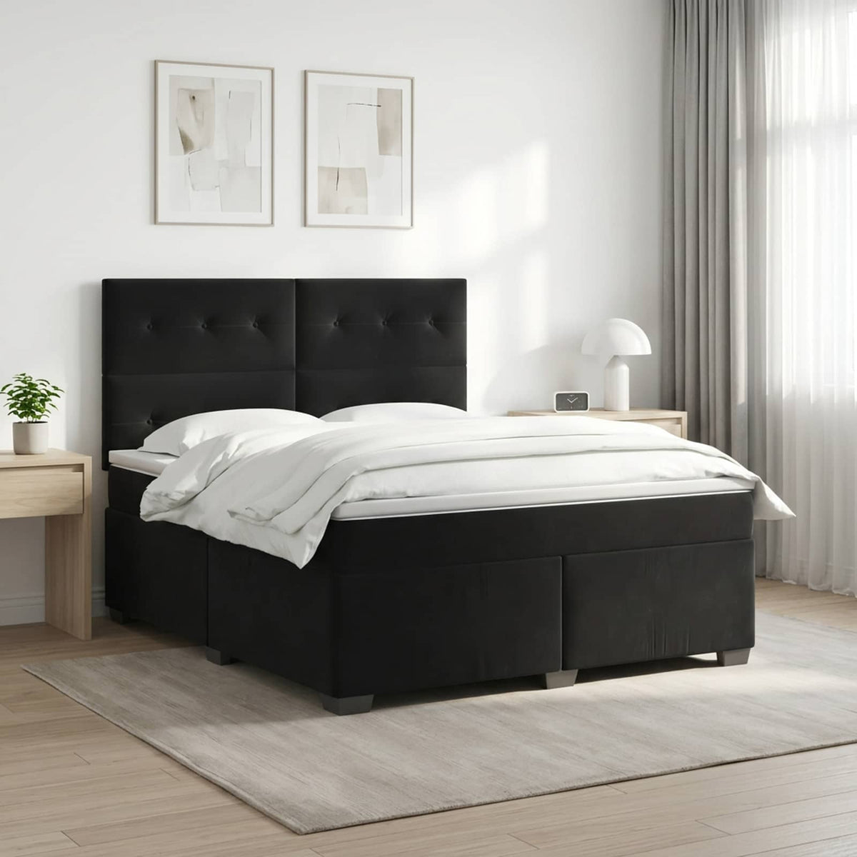 Boxspringbed met matras Zwart 140 x 200 cm Fluweel is nu te koop bij PeponiXL, paradijselijk wonen!