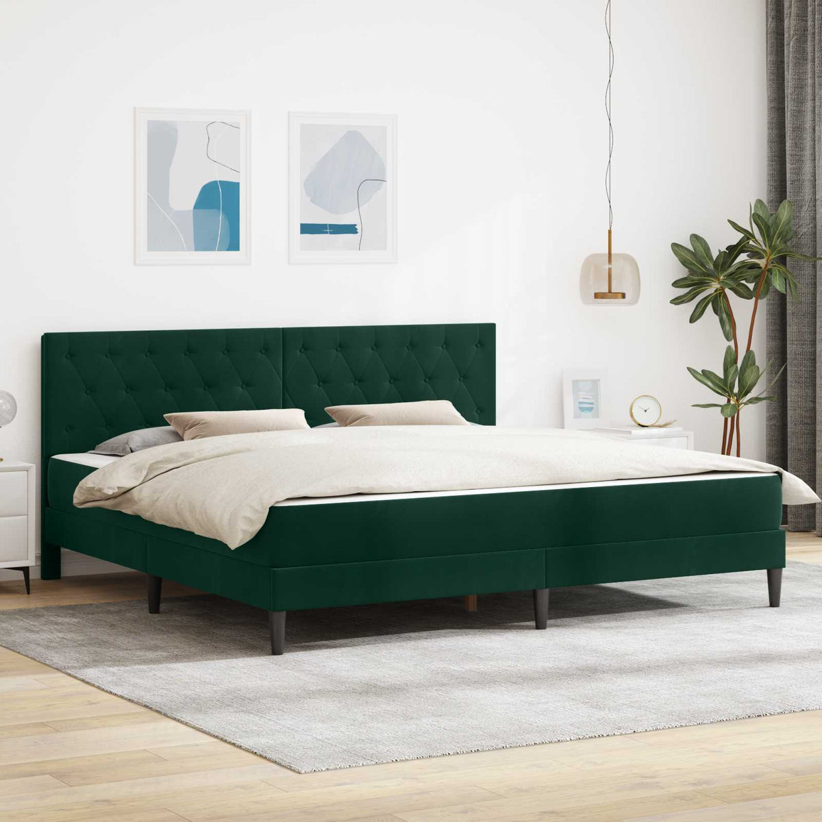 Bedframe met matras Donkergroen 200 x 200 cm Fluweel is nu te koop bij PeponiXL, paradijselijk wonen!