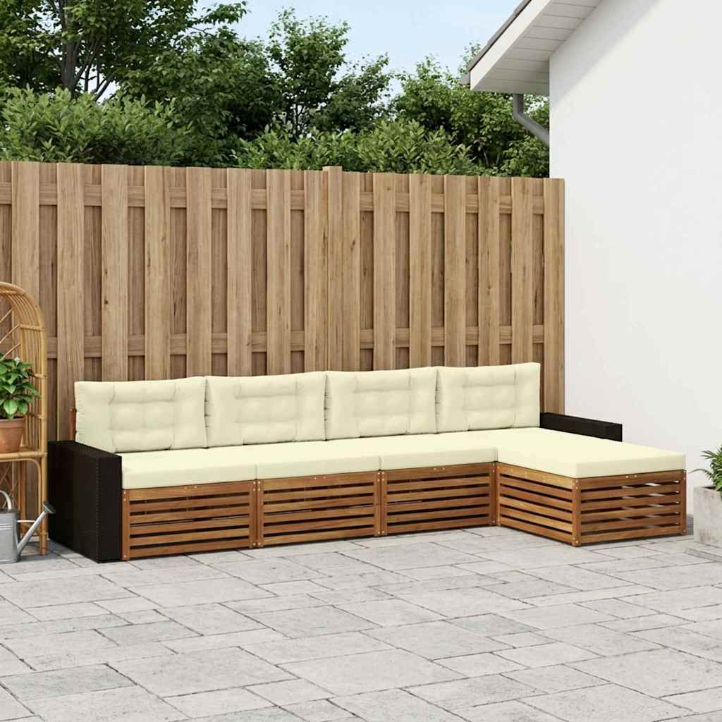 Buiten bankenset met kussen 5 pcs Natuurlijk en Crème Polyester is nu te koop bij PeponiXL, paradijselijk wonen!