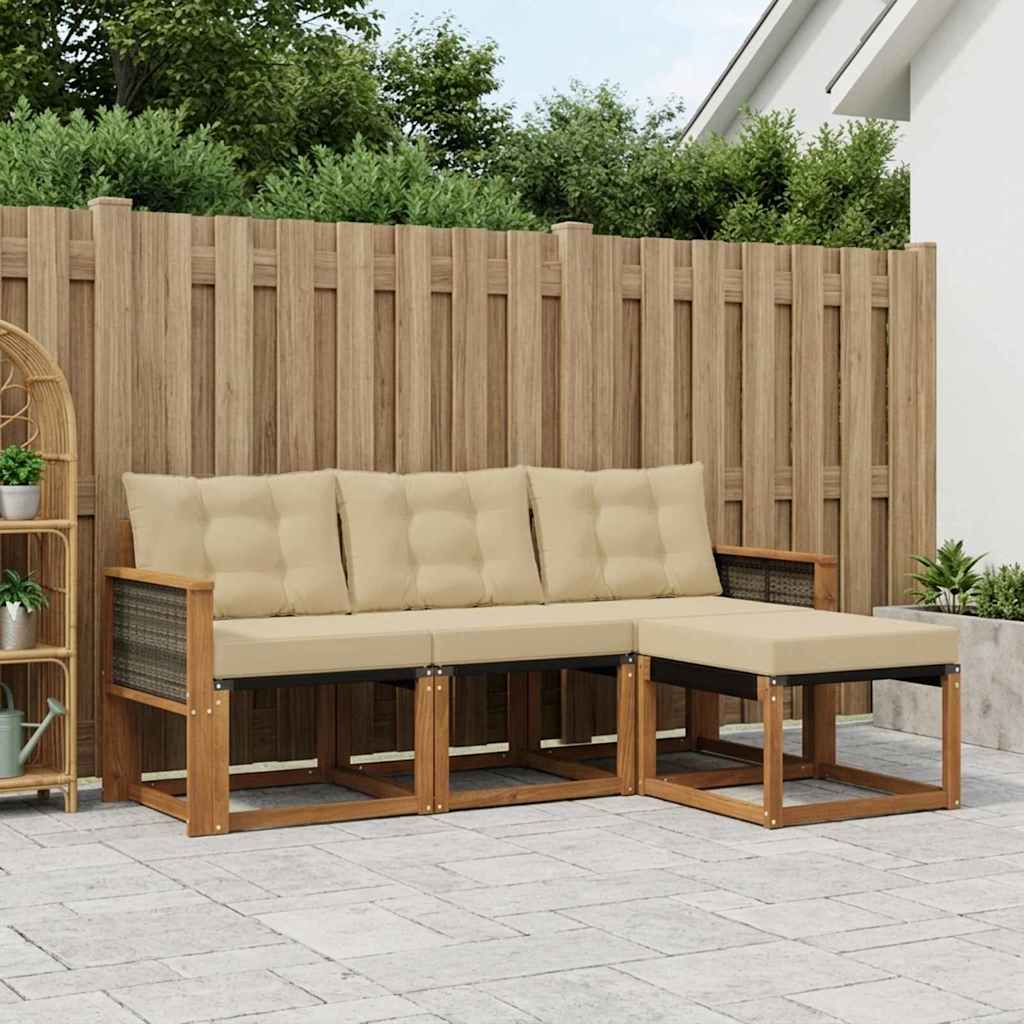 Buiten bankenset met kussen 4 pcs Natuurlijk en Beige is nu te koop bij PeponiXL, paradijselijk wonen!