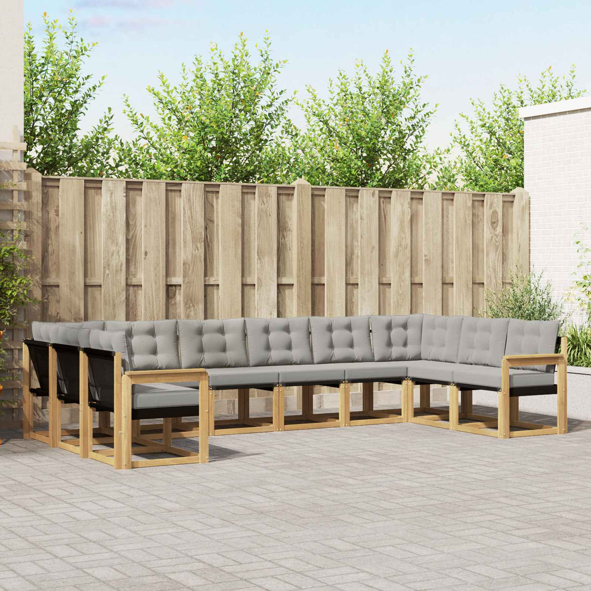 Buiten bankenset met kussen 10 pcs Wit en Lichtgrijs is nu te koop bij PeponiXL, paradijselijk wonen!
