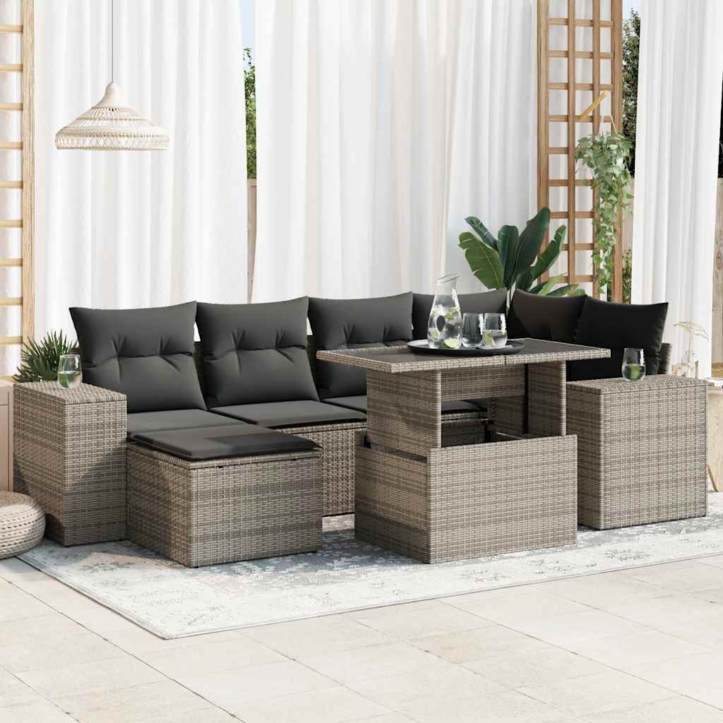 7-delige Loungeset met kussens poly rattan grijs is nu te koop bij PeponiXL, paradijselijk wonen!